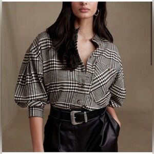 Banana Republic Women's Black White Plaid Flannel Button Down Shirt XL Tall